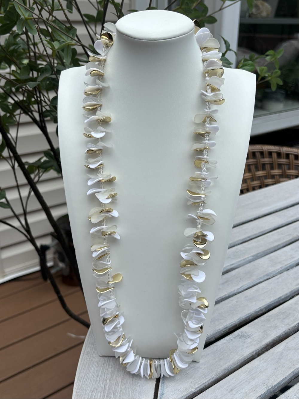 White and Gold Petal Strand Necklace - Women Jewelry